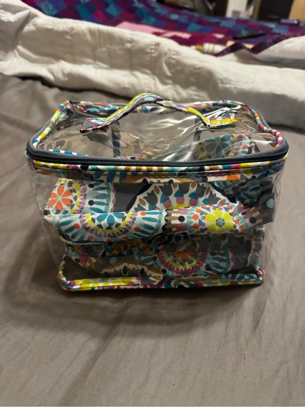 Vera Bradley Clear Cosmetic Case with Multicolor Floral Trim